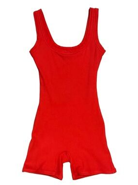 SKIMS Red Ribbed Scoop-Neck Tank Bodysuit Romper